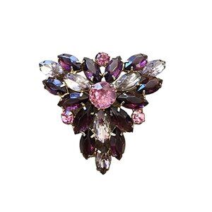 Vintage Unsigned Tricolor Rhinestone Brooch (A1485)